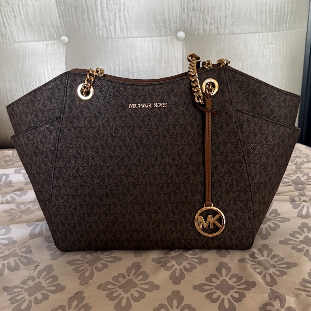 Michael Kors Dark Brown Shoulder Bag with Gold Accents